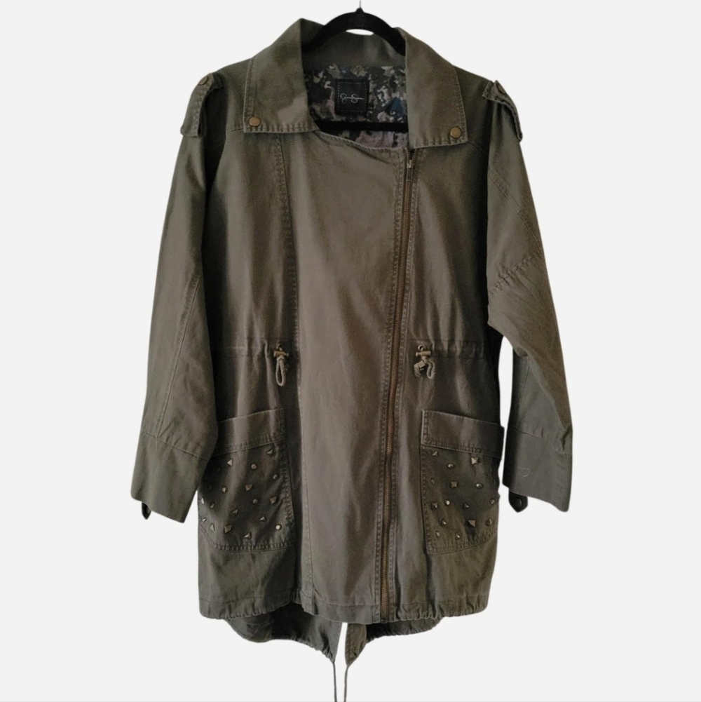 Jessica Simpson Green Jacket Large Utility Casual Lightweight Coat Olive Army